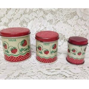Rare 1950s Child’s Wolverine Strawberry 6-pc Canister Set